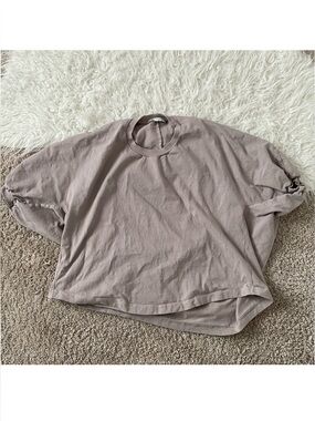 Zara Neutral Taupe Oversized Crewneck Top